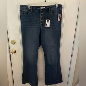 Sofia Jeans by Sofia Vergara Whiskered Wash Med Blue Flare Sz 20 Button Fly
